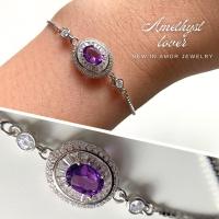 ราคา สร้อยข้อมือเงินแท้ 925 แบบรูดฝังพลอยอเมทิสต์(Amethyst)และเพชร cz (18092849896)