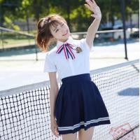 ราคา กระโปรงสั้นทรงพลีท สีกรมลายขาว เทนนิส ไฮสคูล นักเรียน แฟชั่น น่ารัก (24975940301)