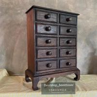 ราคา ตู้ลิ้นชักจิ๋ว ตู้ลิ้นชักใส่ของกระจุกกระจิก เก็บพระ เก็บเครื่องประดับ (ผลิตจากไม้สักแท้ สีโอ๊ค) (14802800678)