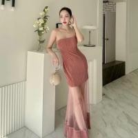 ราคา C23 เดรสเกาะอกดีเทลผ้าแต่งตาข่ายแบบหางปลาทรงชายระบาย พร้อมส่ง (28600922278)