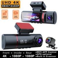 ราคา 3 ช่องรถ DVR HD 4k + 1080P + 1080P 3 เลนส์ด้านหน้าภายในด้านหลัง Wifi Dash Cam รถกล้อง (44600102655)