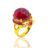 ราคา Dhanu แหวนทับทิมคล้องใบไม้ แหวนทับทิมแท้ เสริมอำนาจ งานลงยาโบราณ ทับทิมแท้ ตัวเรือนเงินชุบทอง (14663286444)