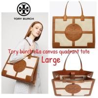 ราคา สะพายไหล่ กระเป๋าถือ ของแท้ Tory burch ella canvas quadrant tote (26534632527)