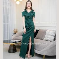 ราคา ชุดไปงานแต่งงานสีเขียว เดรสยาวปิดไหล่ แนวเรียบหรู สวยหรูดูแพง ชุดราตรี ชุดออกงาน (16324656183)