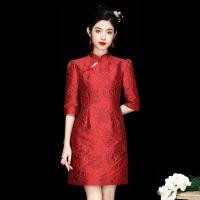 ราคา ชุดกี่เพ้า ชุดไทย ชุดเช่ามSAM สไตล์จีน retro jacquard สีแดงสั้น เหมาะสำหรับสวมใส่ในฤดูกาลต่างๆ (50953836326)