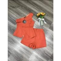 ราคา ชุดเซตเสื้อปาดไหล่ กางเกงขาสั้น สีส้ม ป้ายแคททาลีน #kathalyn #ปาดไหล่ (10277884336)