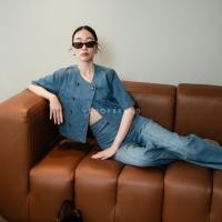 ราคา พร้อมส่ง Set เสื้อครอปยีนส์กระดุมหน้าคู่+กางเกงขายาว งานป้าย vshopbrand (43207443911)