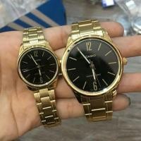 ราคา นาฬิกาคู่รัก Casio รุ่น MTP-V005G-1B และ LTP-V005G-1B นาฬิกาสีทอง หน้าปัดดำ - ของแท้ 100% รับประกันสินค้า 1 ปีเต็ม (6642284297)