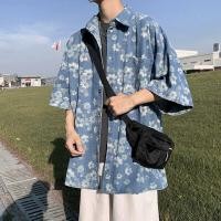 ราคา MNO.9 Shirt C126 เสื้อเชิ้ตยีนส์ แขนสั้น ลายดอกไม้ เสื้อเชิ้ตลำลองชาย (21192275681)
