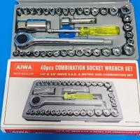 ราคา AIWA ชุดประแจบล็อก 40 ชิ้น 40 PCS บล็อคชุด 40 ตัว ชุด 1/4และ3/8" นิ้ว 6 เหลี่ยม พร้อมส่ง (26415668836)