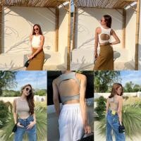 ราคา ป้าย ELF เสื้อกล้ามครอป เว้าไหล่ ดีเทลโชว์หลัง ผ้ายืดร่อง สวย (22682517901)