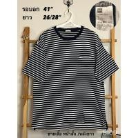 ราคา เสื้อยืด มือสอง GU สีดำลายทาง ป้าย L มีกระเป๋าอก (25292765567)