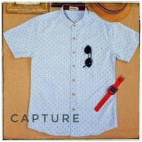 ราคา เสื้อเชิ้ตแขนสั้น คอจีน ผ้า Oxford ลายสมอเรือ สีฟ้าอ่อน มีไซส์ถึง 4XL (2878912347)