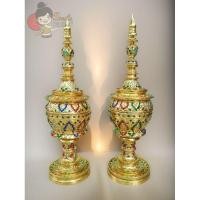 ราคา ผอบไม้ทรงสูง ผอบไม้ อูปไม้ ผอบใส่พระธาตุ ผอบใส่เกศา ลงรักปิดทอง (ราคาต่อชิ้น/คู่) (1832904742)