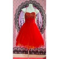 ราคา ชุดดรสออกงานสีแดงสั้นปักเลื่อม (26674185677)