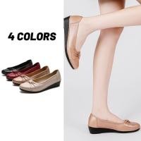 ราคา Sale80% รองเท้าคัชชูหนังนิ่มหัวแหลม ส้นตึก แต่งผูกโบว์ สีพื้น 4 สี (52) (23761609564)