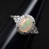 ราคา แหวน โอปอล Opal พลอยแท้ เจียรไน ขนาด 6×8 มม.ล้อม ไวท์โทพาส White Topaz เรือนเงินแท้ 925 ชุบทองคำขาว ขนาด 52 (13921874980)