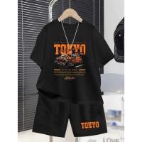 ราคา ชุดเสื้อยืดและกางเกงขาสั้นลายรถยนต์กีฬาสำหรับเด็กชายอายุ 5-6, 6-7, 8-10, 12-14, 14-16 ปี ชุดสองชิ้นสไตล์แฟชั่นสำหรับฤดูร (43127856869)