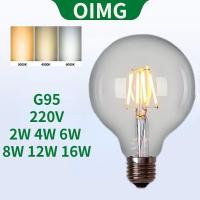 ราคา OIMG LED Filament หลอดไฟ 2W 4W 6W 8W 12W 16W G95 Big Ball หลอดไฟ E27 แก้วใสภายใน 220V Edison หลอดไฟ Warm Light3000K สีขาว Light6000K Neutral Light4000K (56202423575)