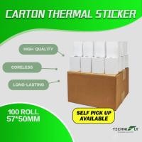 ราคา CARTON กระดาษใบเสร็จความร้อน Coreless 57 มม. x 50 มม./ม้วนใบเสร็จความร้อน/ม้วนกระดาษความร้อน/Kertas Resit/银纸/小纸 (51751658498)