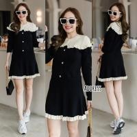ราคา knit 2Tone Frill Collar Long Sleeve Top&Short Skirt Set (23282272955)