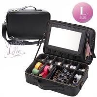 ราคา BX38 กระเป๋าเครื่องสำอางแบ่งช่องสีดำ ซิปทอง หนังแคนวาส มีสายสะพาย ไซส์ L (2327778643)