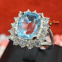 ราคา แหวนบลูโทแพซ แหวนเงินแท้ ชุบทองคำขาว พลอยบลูโทแพซแท้ เพชรSwiss YTG-8281 (4006099341)