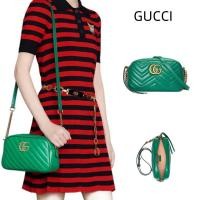 ราคา GUCCI GG Marmont series หนังเย็บรูปตัว V/กระเป๋าสะพาย/กระเป๋ากล้อง/นางแบบ/สีเขียว (25277989503)