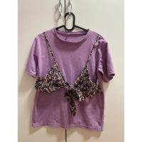 ราคา พร้อมส่ง เสื้อยืดแขนสั้นสีม่วง + เอี๊ยมสายเดี่ยวลายดอก เสื้อผ้าแฟชั่นเกาหลี (มือสอง) (21971286185)