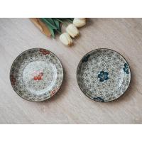 ราคา <INSTOCK> NN027 จานพื้นเทาลายดอกสีน้ำเงิน+สีแดง (10428992603)