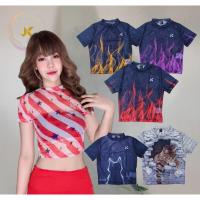 ราคา เสื้อแขนสั้นใส่วิ่ง ใส่ออกกำลังกายทรงครอปสั้นผ้าซีทู#เสื้อวิ่งพิมพ์ลาย (24484055110)