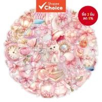 ราคา 60 ชิ้นสีชมพู Coquette โปร่งใสกันน้ําสติกเกอร์ PET - ดอกไม้วารสารวัสดุและกีตาร์ตกแต่ง (58100491298)