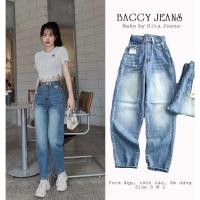 ราคา [BGTD3362] กางเกงยีนส์ผู้หญิง HIGH-WAIST BAGGY LIGHTLY Ripped WITH POCKETS DARK BLUE ROLLED HYBRID FLOORCHING EXTREMELY HITA (24575245024)