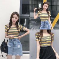 ราคา เสื้อปาดไหล่ไหมพรมลายริ้วสีเหลือง (8621577971)