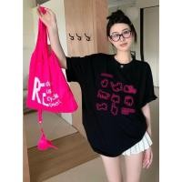 ราคา ส่งจากไทย】เสื้อคู่ชายหญิงวินเทจ แขนสั้น oversize เสื้อผ้าแฟชั่นสไตล์เกาหลี ทรงหลวม เสื้อยืดโอเวอร์ไซส์ผู้หญิงเท่ สกรีนลา (29829601120)