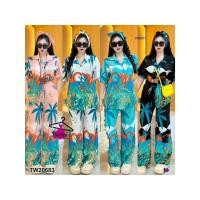 ราคา JK20683 Set 3 ชิ้น เสื้อปกฮาวาย แขนสั้น กระดุมผ่าหน้า มาคู่กับ กางเกงขายาว เอวยืดสม็อกหลัง กางเกงมีซับในมีกระเป๋า (28759153073)
