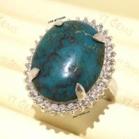 ราคา แหวนเทอร์ควอยส์ ล้อมเพชร แหวนเงินแท้ ชุบทองคำขาว เทอร์ควอยส์แท้ YTG-11648 (20416306693)
