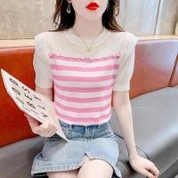 ราคา แฟชั่นหนุ่มบางผ้าไหมน้ําแข็งเสื้อยืดแขนสั้นผู้หญิงฤดูร้อนลายเสื้อกันหนาวเก๋กลวงพัฟแขนด้านบนไต้หวัน (57055081715)