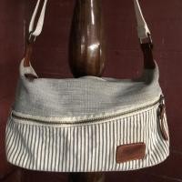 ราคา กระเป๋าผ้ายีนส์ฟอก#กระเป๋ามือสอง ยี่ห้อlevi’s แต่งผ้าลายทาง สายมีร่องรอย (23503382754)