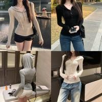 ราคา เสื้อฮู้ดดี้ ผู้หญิง วิวิซินิมอล สไตล์อเมริกัน รัดรูป แขนยาว ดีไซน์เก๋ไก๋ สำหรับผู้หญิง มีกระดุมครึ่งตัว และ เอว-อิน (57053879331)