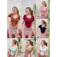 ราคา เสื้อยืดคอกลมเว้าเอวแต่งกระดุมหัวใจ (23442265637)