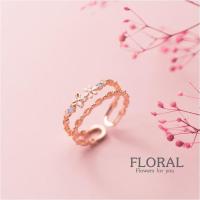 ราคา แหวนเงินแท้ 92.5% Floral ring RGS-050 ผีเสื้อและดอกไม้ แบบ 2 ชั้น สีโรสโกลด์ ปรับขนาดได้ (16761880197)