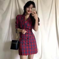 ราคา มินิเดรสทรงสูทลายสก๊อตนำเข้าจากเกาหลี (1265575396)