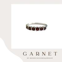 ราคา แหวนเงินแท้ 925 ฝังพลอยโกเมน แหวนแถว 6 เม็ด ชุบทองคำขาว (19414846930)