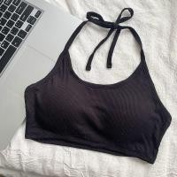 ราคา เสื้อสายเดี่ยว เสื้อคล้องคอสานเดี่ยว พร้อมฟองน้ำ ผ้ายืดได้ สีพื้น เเซบๆ #020332 (40558586653)