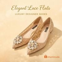 ราคา รองเท้า Dolce & Gabbana Taormina lace flats สีแชมเปญนู้ด ประกายวิ้งทุกย่างก้าว (55856940362)
