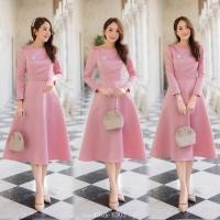 ราคา สีชมพู เดรสผ้าไหมออกงาน สวยเรียบหรู ชุดเดรสแขนสี่ส่วนคอกลม กระโปรงทรงเอ ทรงเจ้าหญิงสวยมากค่ะ S-3XL (20447873489)