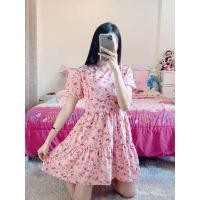 ราคา ชุดทำงาน ชุดออกงาน เดรสสั้น เดรสทรงปล่อยแขนสั้น ชุดคลุมท้อง ชุดลายดอก (13208707944)