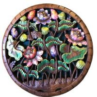 ราคา ไม้แกะสลัก ไม้สัก ติดผนัง 60cm. ไม้แกะสลักลายดอกบัว (8632348984)