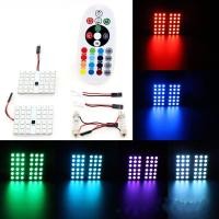 ราคา FS ไฟเก๋ง LED ไฟเพดานรถยนต์ RGB เปลี่ยนสีได้ 16 สี พร้อมรีโมท 36ชิป 2ชิ้น (18980577525)